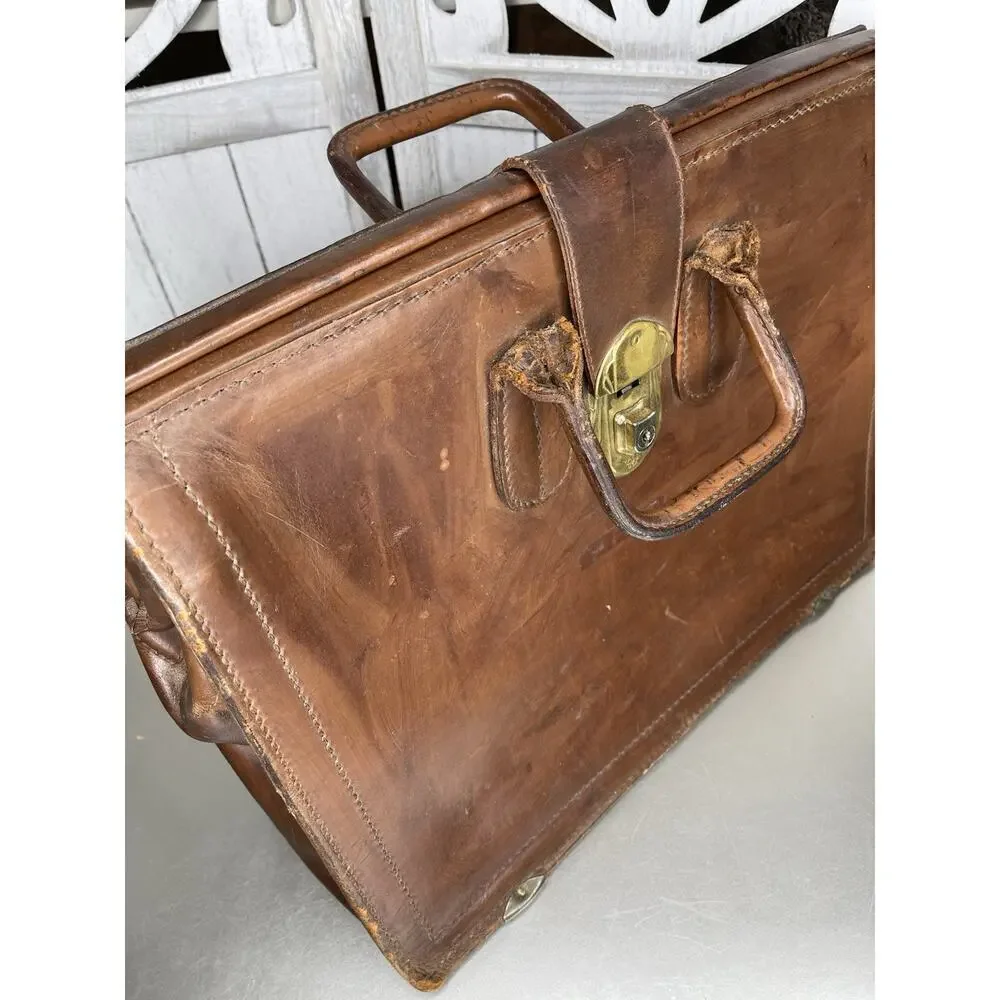 Vintage Leather Briefcase Top Handle Brown Buckle Closure Tidewater Oil Company